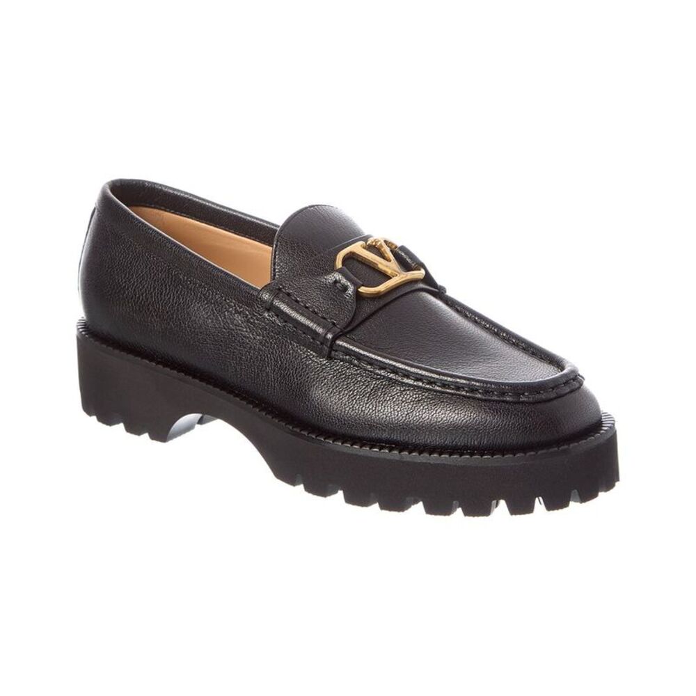 Valentino Vlogo Signature Leather Loafer, Black